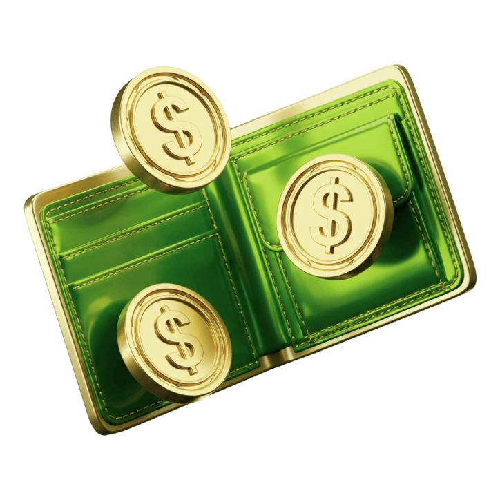 An open wallet holding coins, representing easy access to rewards