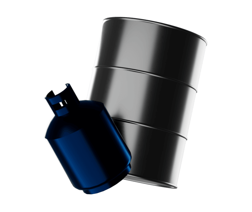 Trading de energias — ilustração de barris de petróleo bruto e gás
